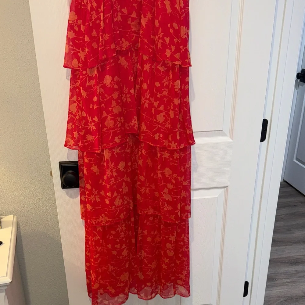 Amanda Uprichard Pink Floral Tiered Spaghetti-Strap Gown - Picture 12 of 14